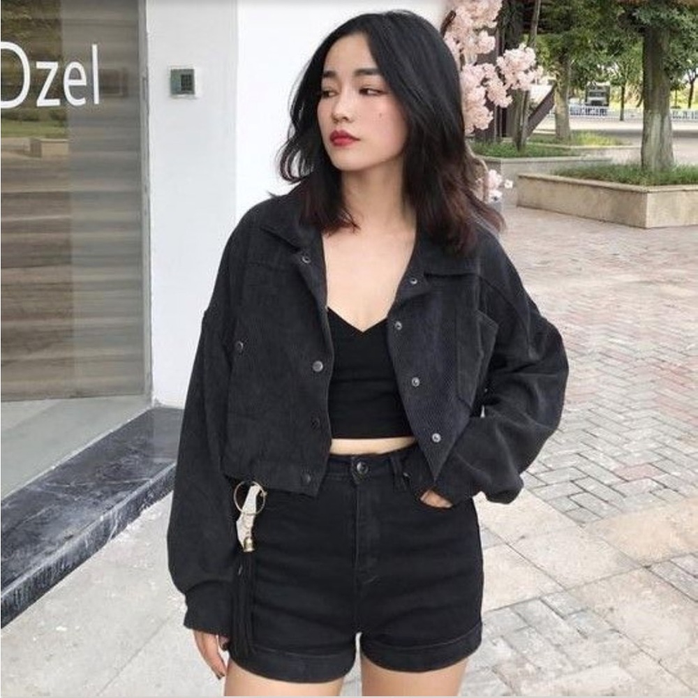 YesStyle black cropped corduroy jacket